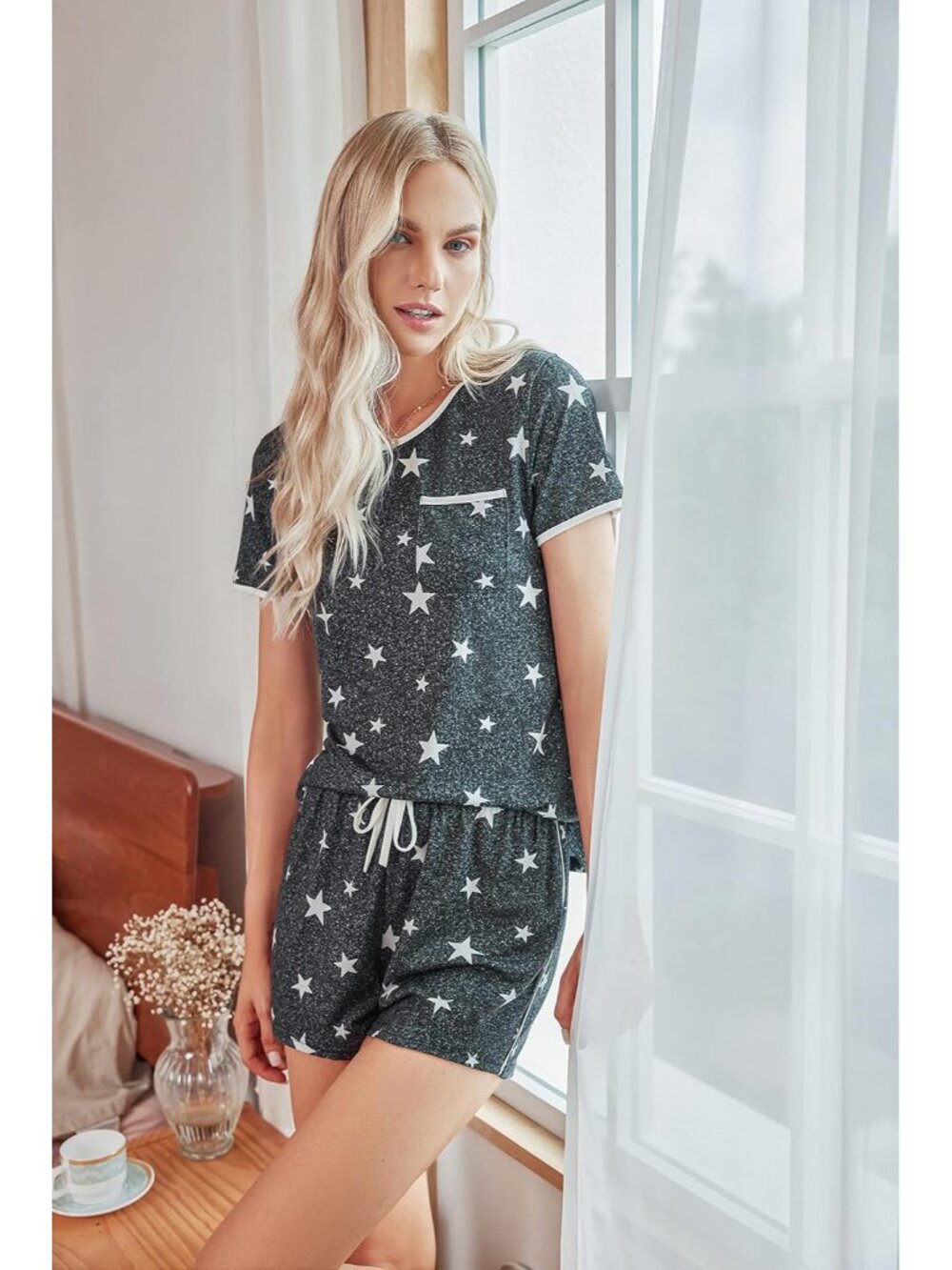 Pajamas for Womens Set 2 Piece Soft Sleepwear, Chest Pocket - Picture 5 of 6